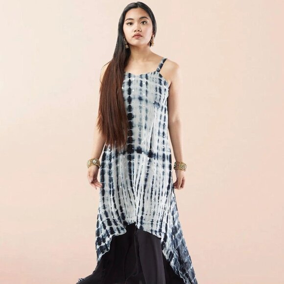 Black and White Chiffon Indo-Western Dress | Muvvas Boutique - Picture 1 of 5